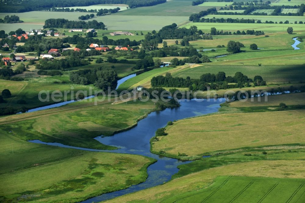 Teldau from above - Village on the lake bank areas Burgsee in Teldau in the state Mecklenburg - Western Pomerania