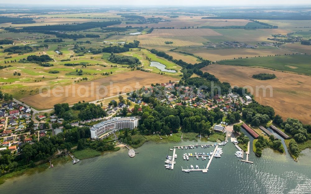 Untergöhren from above - Village on the lake bank areas of Fleesen lake in Untergoehren in the state Mecklenburg - Western Pomerania