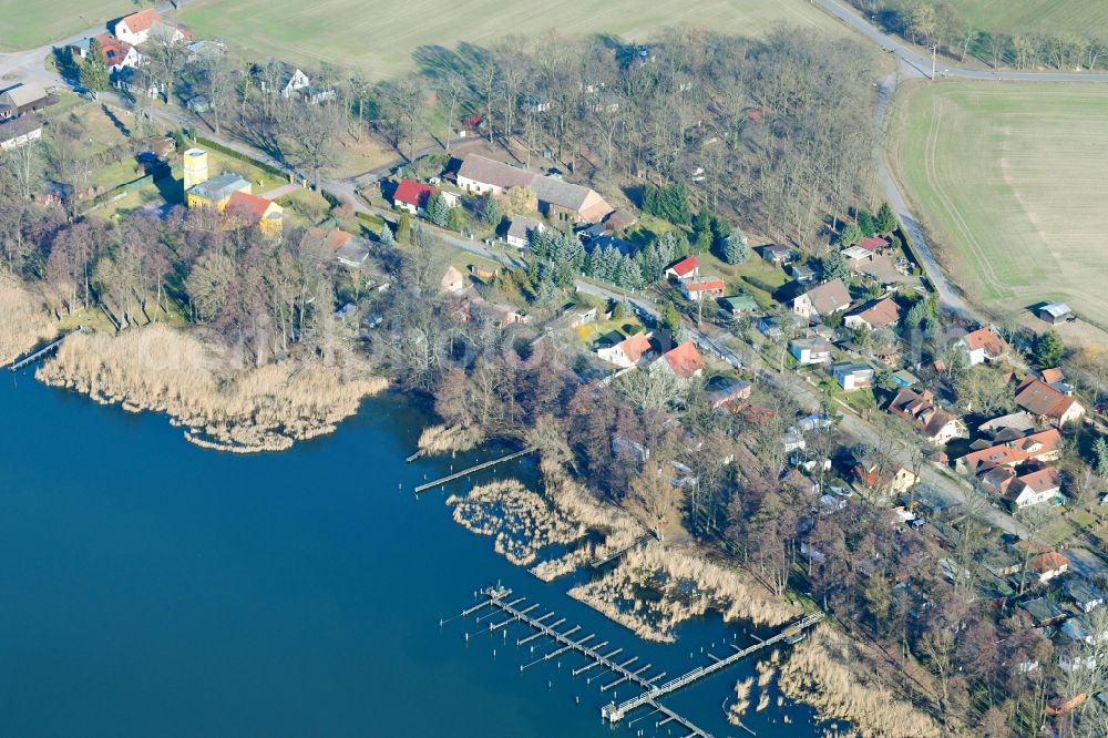 Glowe from above - Village on the lake bank areas of Glower See in Glowe in the state Brandenburg, Germany