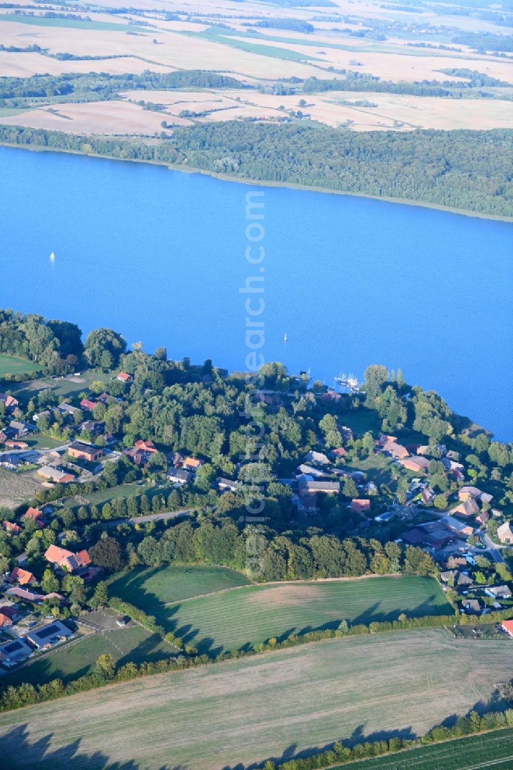 Buchholz from above - Village on the lake bank areas of Ratzeburger See in Buchholz in the state Schleswig-Holstein, Germany