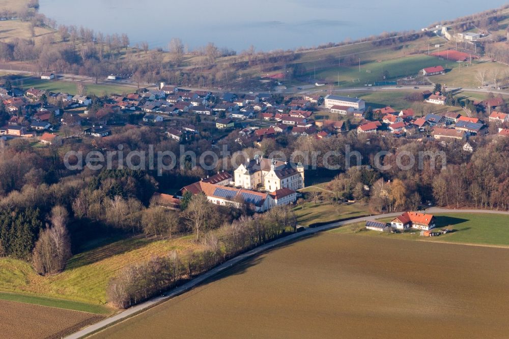 Aerial image Postmünster - Village on the lake bank areas of Rottauensee in Postmuenster in the state Bavaria, Germany