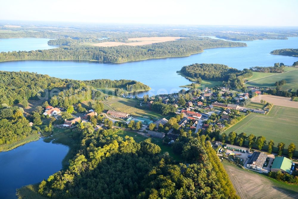 Groß Zecher from above - Village on the lake bank areas of Schaalsee in Gross Zecher in the state Schleswig-Holstein, Germany