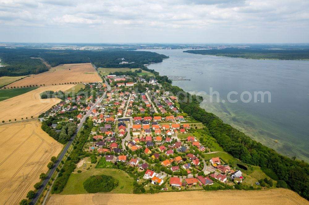 Klink from above - Village on the lake bank areas of lake Mueritz in Klink in the state Mecklenburg - Western Pomerania