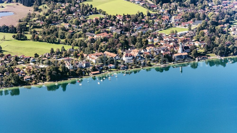 Aerial image Seeshaupt - Village on the lake bank areas of Starnberger Sees in Seeshaupt in the state Bavaria, Germany