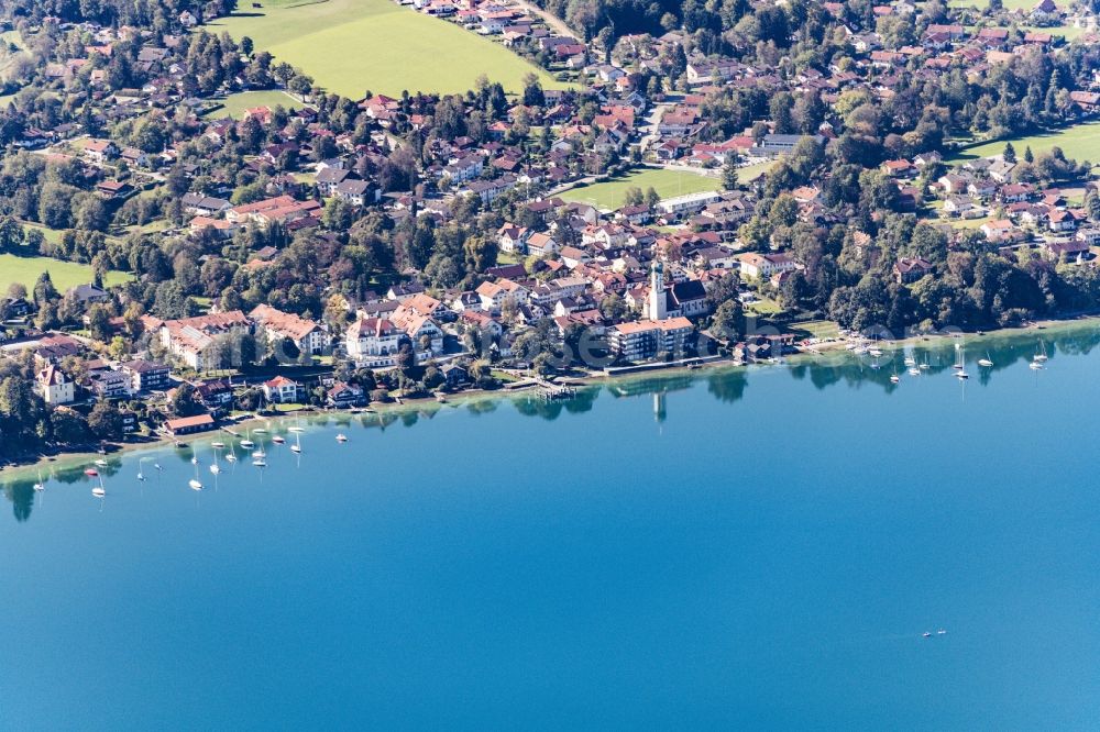 Seeshaupt from above - Village on the lake bank areas of Starnberger Sees in Seeshaupt in the state Bavaria, Germany