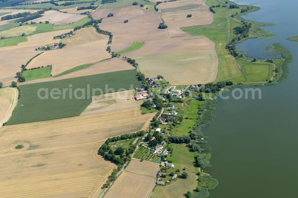 Usedom from the bird's eye view: Village on the lake bank areas of Stettiner Haff in the district Moenchow in Usedom in the state Mecklenburg - Western Pomerania