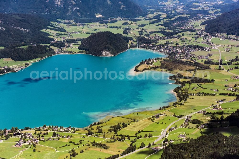 Aerial image Strobl - Village on the lake bank areas of Wolfgangsee in Strobl in Salzburg, Austria