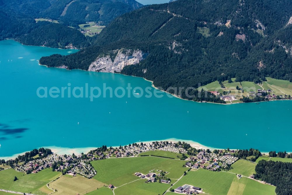 Gschwendt from above - Village on the lake bank areas of Wolfgangsees in Gschwendt in Salzburg, Austria