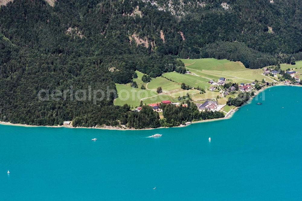 Ried from above - Village on the lake bank areas of Wolfgangsees in Ried in Salzburg, Austria