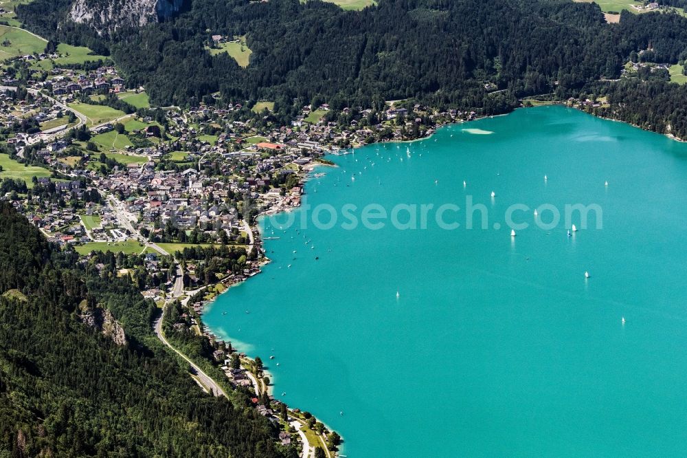 Sankt Gilgen from above - Village on the lake bank areas of Wolfgangsees in Sankt Gilgen in Salzburg, Austria