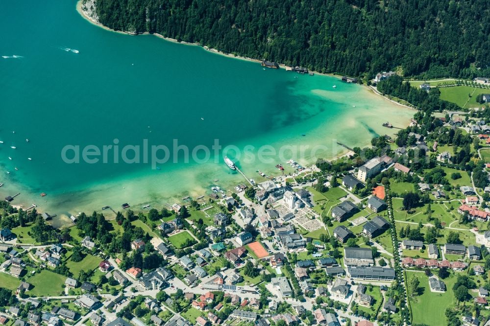 Strobl from above - Village on the lake bank areas of Wolfgangsees in Strobl in Salzburg, Austria