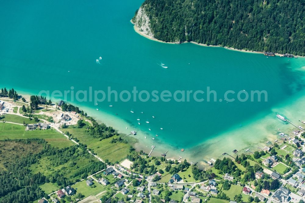 Aerial image Strobl - Village on the lake bank areas of Wolfgangsees in Strobl in Salzburg, Austria