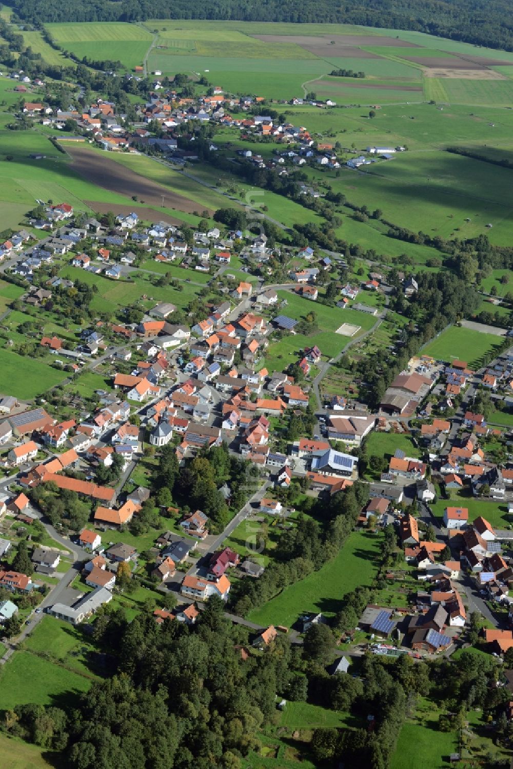 Storndorf from the bird's eye view: Village core in Storndorf in the state Hesse