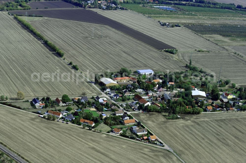Aerial photograph Torna - Agricultural land and field borders surround the settlement area of the village in Torna in the state Saxony-Anhalt, Germany