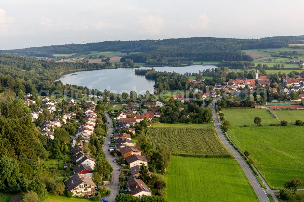 Aerial image Ruschweiler - Village on the lake bank areas of Lake fo Ruschweiler and Volz in Ruschweiler in the state Baden-Wurttemberg, Germany