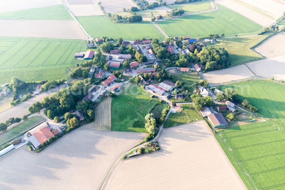 Aerial photograph Wessenstedt - Agricultural land and field borders surround the settlement area of the village in Wessenstedt in the state Lower Saxony, Germany