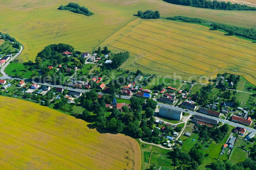 Zettemin from the bird's eye view: Agricultural land and field borders surround the settlement area of the village in Zettemin in the state Mecklenburg - Western Pomerania, Germany