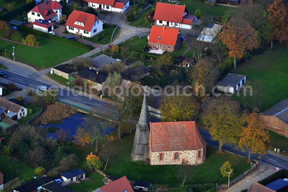 Aerial image Burg Stargard - Village church at the Stargarder Strasse in Burg Stargard in the state of Mecklenburg - Western Pomerania