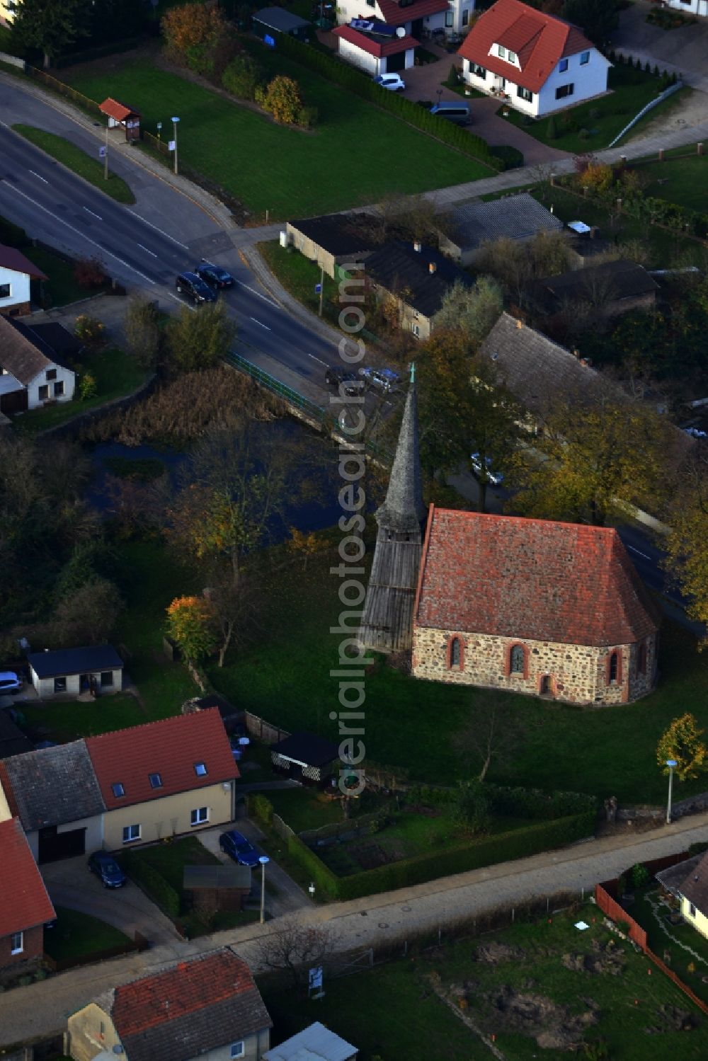 Aerial photograph Burg Stargard - Village church at the Stargarder Strasse in Burg Stargard in the state of Mecklenburg - Western Pomerania