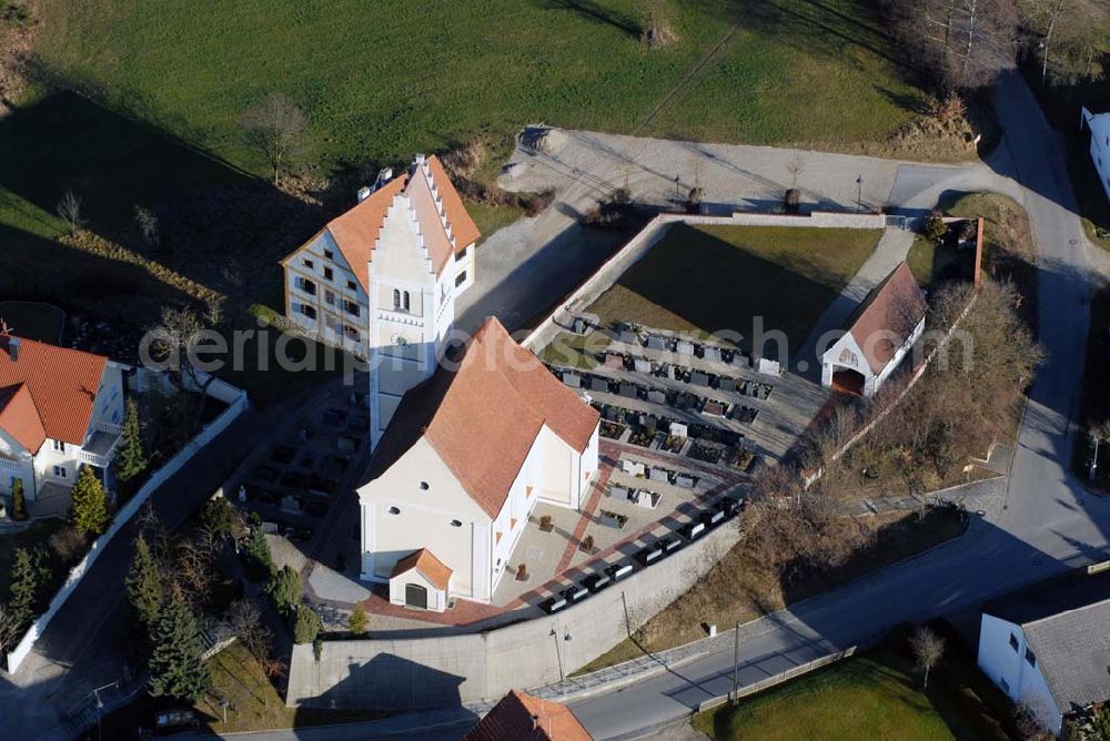 Sielenbach from the bird's eye view: , Blick auf die Dorfkirche St. Katharina im Orts- teil Tödtenried gelegen. Pfarrer Eberhard Weigel, Aichacherstr. 10, 86559 Adelzhausen, Telefon: 08258-452, Fax: 08258-928474.