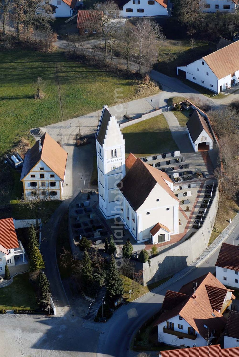 Aerial image Sielenbach - , Blick auf die Dorfkirche St. Katharina im Orts- teil Tödtenried gelegen. Pfarrer Eberhard Weigel, Aichacherstr. 10, 86559 Adelzhausen, Telefon: 08258-452, Fax: 08258-928474.