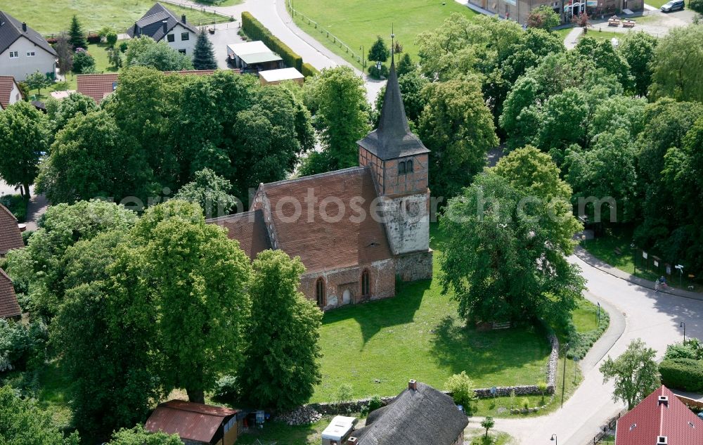 Aerial photograph Sietow - View of the village church in Sietow (Dorf) in the state of Mecklenburg-Vorpommern. The village church dates from the second half of the 13th century