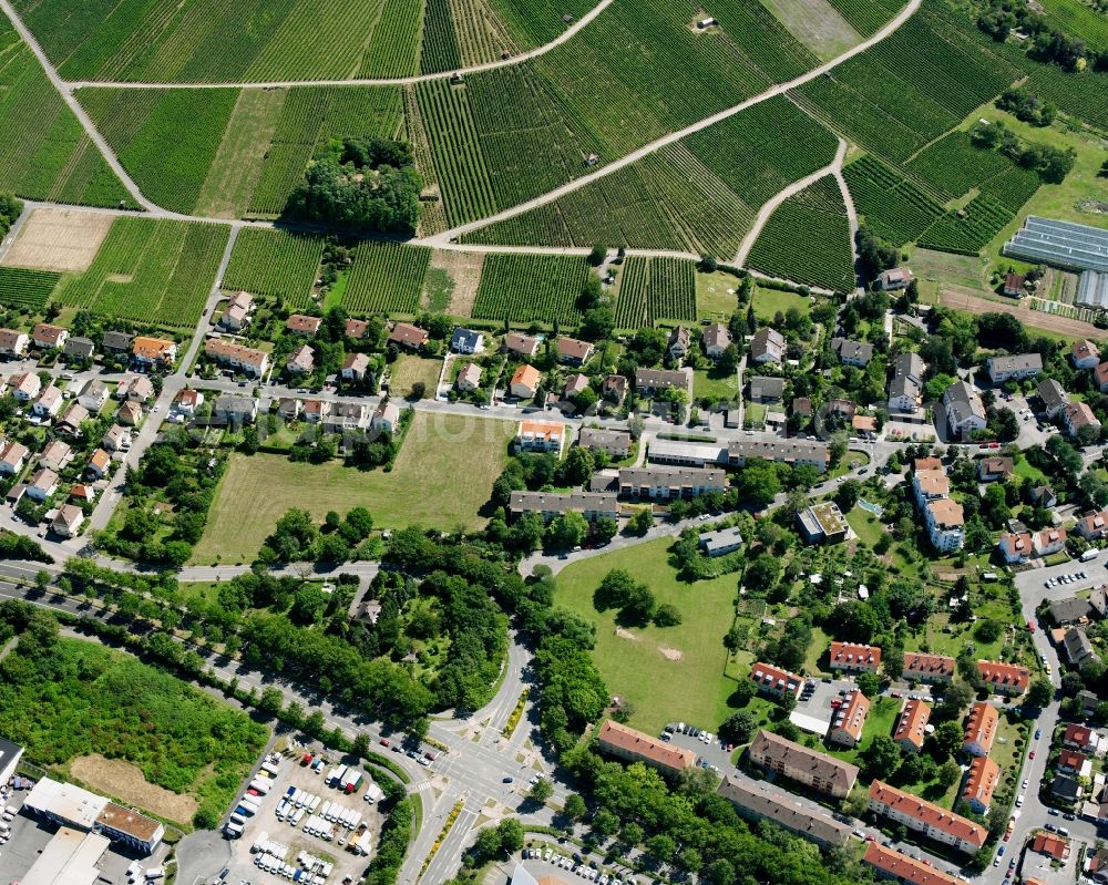 Heilbronn from the bird's eye view: Village on the edge of vineyards and wineries in the wine-growing area in Heilbronn in the state Baden-Wuerttemberg, Germany