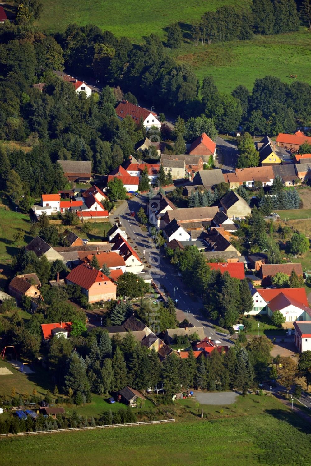 Genthin OT Schopsdorf from the bird's eye view: View of the Dorfstrasse in the district of Schopsdorf in Genthin in the state of Saxony-Anhalt