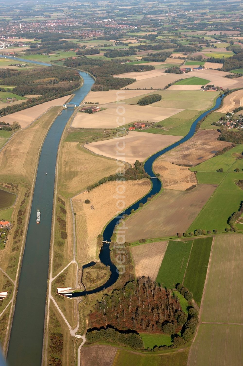 Olfen from above - View of the Dortmund-Ems-Canal in Olfen in the state of North Rhine-Westphalia