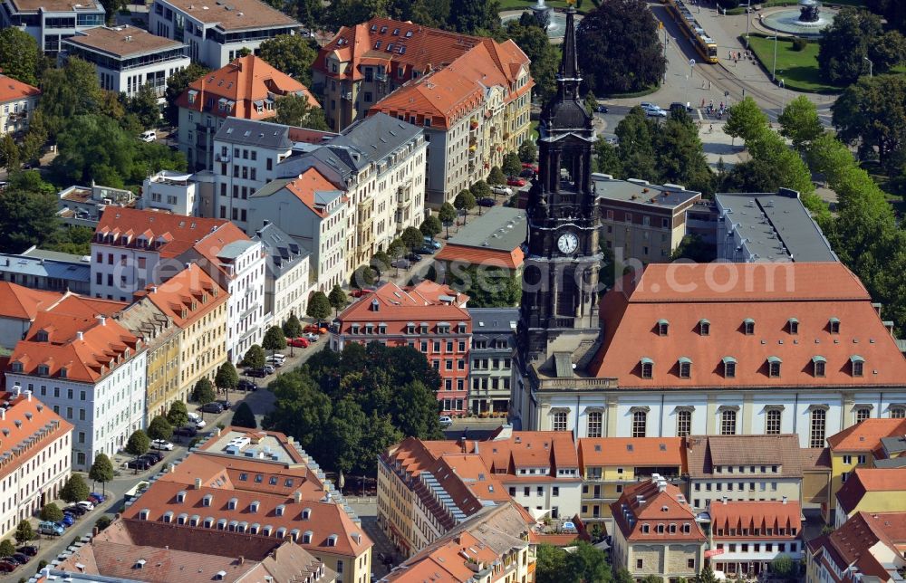 Dresden from the bird's eye view: View of the Dreikoenigskirche in Dresden in the state of Saxony