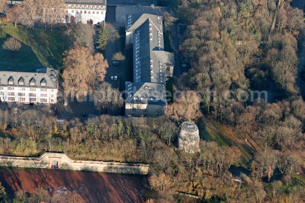 Mainz from the bird's eye view: Drususstein opposite the adjoining citadel in Mainz in Rhineland-Palatinate