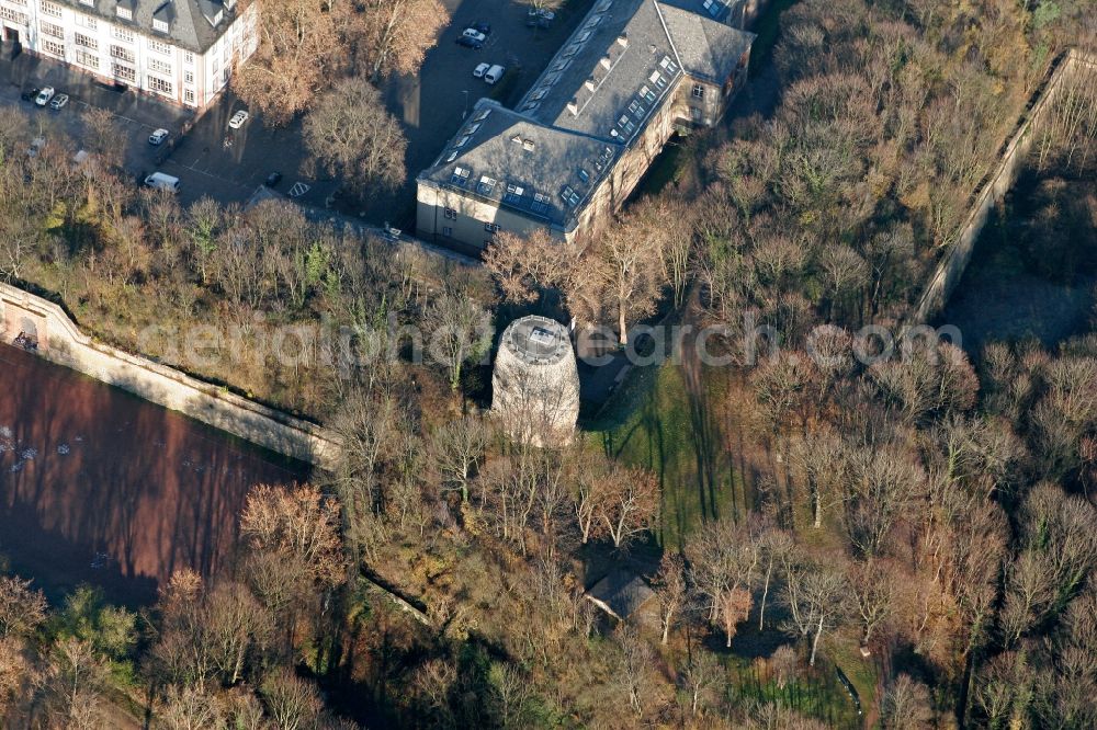 Aerial photograph Mainz - Drususstein opposite the adjoining citadel in Mainz in Rhineland-Palatinate