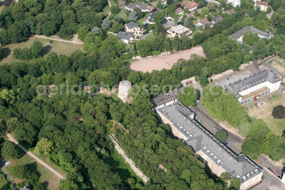 Aerial image Mainz - Drususstein overlooking the adjoining citadel in Mainz in Rhineland-Palatinate