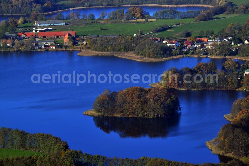 Temmen-Ringenwalde from above - View of the lake Duestersee in Temmen-Ringenwalde in the state Brandenburg