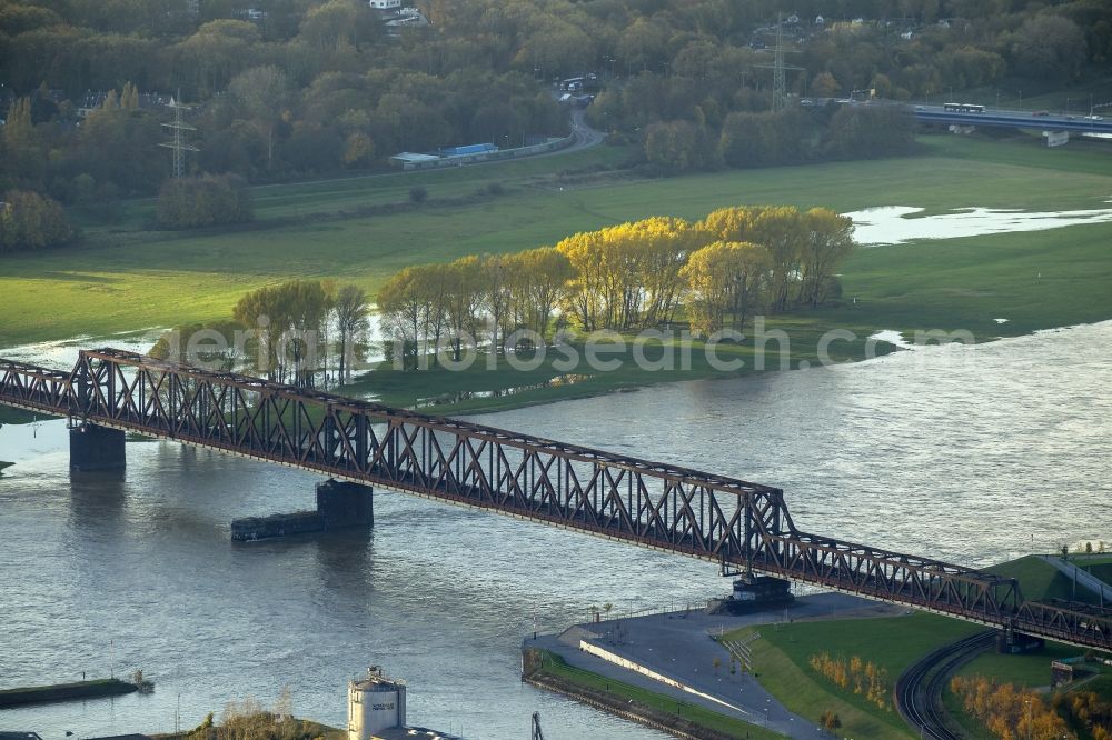 Duisburg from above - Duisburg-Hochfelder railway bridge over the Rhine at Duisburg in the Ruhr area in North Rhine-Westphalia