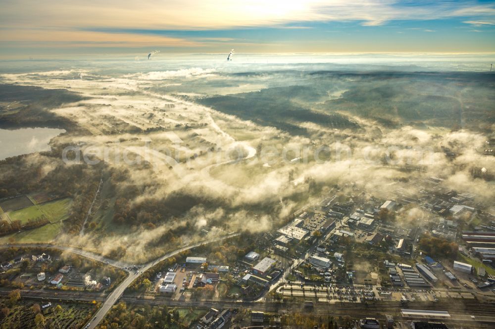 Aerial photograph Haltern am See - Haze over the sewage treatment plant basin of Gelsenwasser AG in Haltern am See in the Ruhr area in the state of North Rhine-Westphalia, Germany