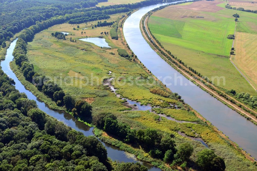 Aerial image Parchau - Avulsion of a maean der and river course of the Elbe-Havel-Canel in Parchau in the state Saxony-Anhalt