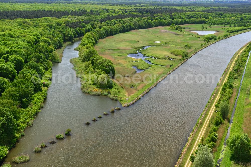 Aerial image Parchau - Avulsion of a maean der and river course of the Elbe-Havel-Canel in Parchau in the state Saxony-Anhalt