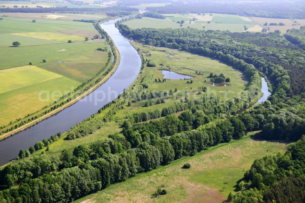 Aerial image Parchau - Avulsion of a maean der and river course of the Elbe-Havel-Canel in Parchau in the state Saxony-Anhalt