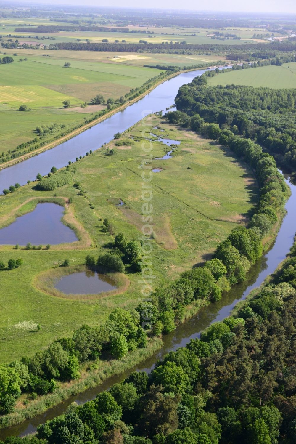 Parchau from above - Avulsion of a maean der and river course of the Elbe-Havel-Canel in Parchau in the state Saxony-Anhalt