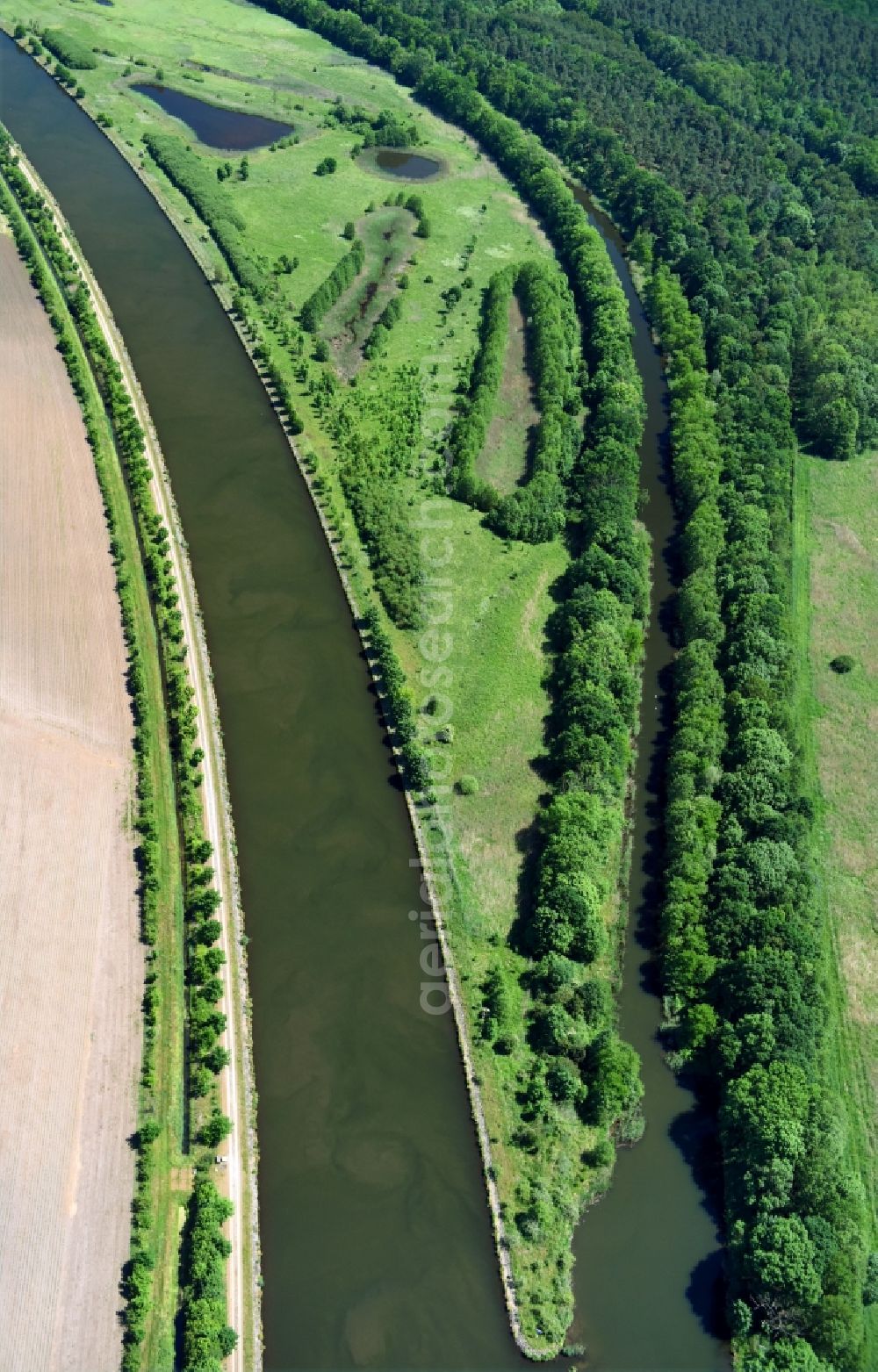 Parchau from above - Avulsion of a maean der and river course of the Elbe-Havel-Canel in Parchau in the state Saxony-Anhalt