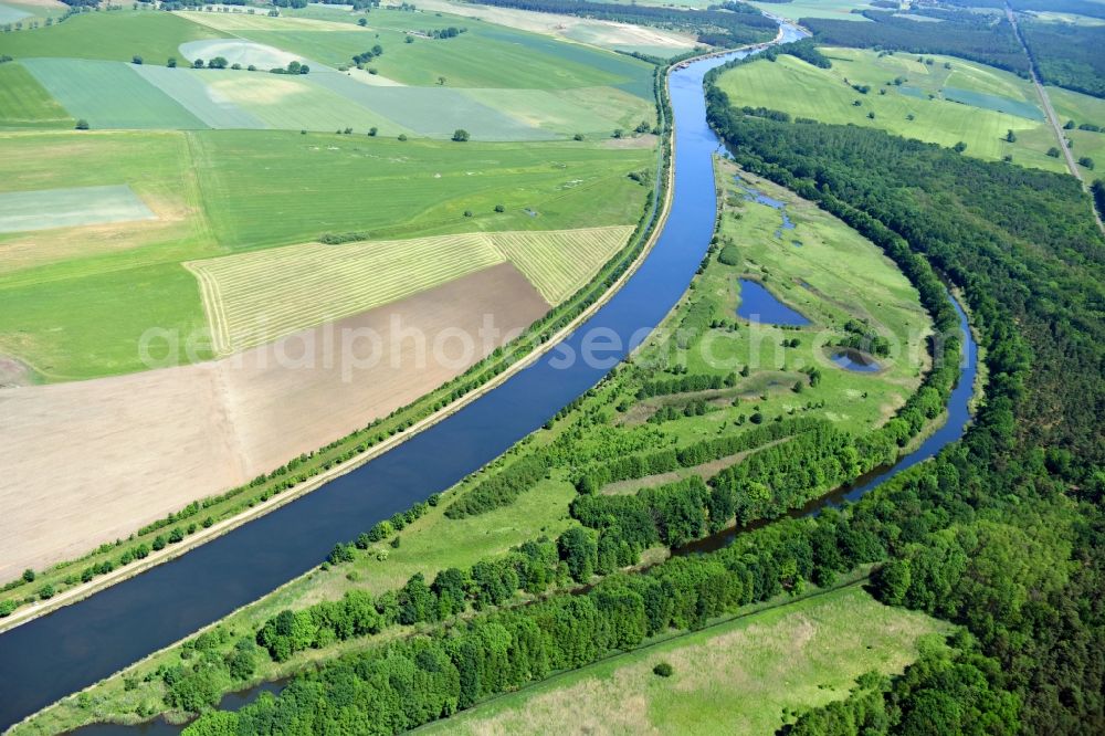 Aerial image Parchau - Avulsion of a maean der and river course of the Elbe-Havel-Canel in Parchau in the state Saxony-Anhalt