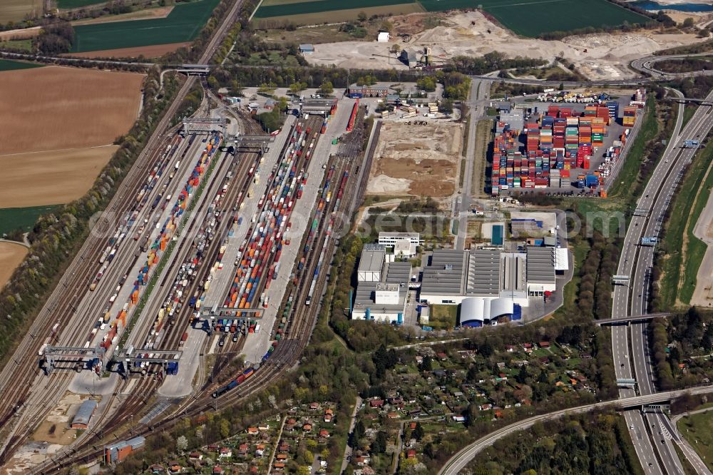 München from the bird's eye view: Marshalling yard and freight station of the Deutsche Bahn in Munich in the state Bavaria