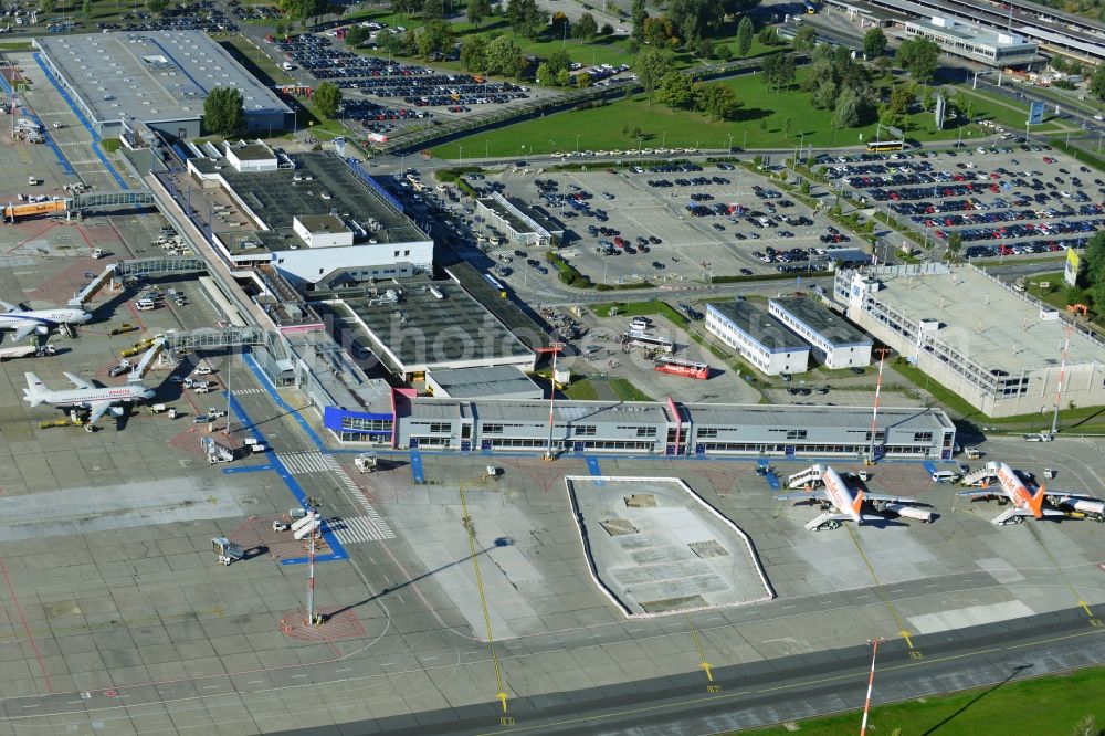 Schönefeld from above - Parking Easy Jet - Airbus - Aircraft passenger terminal at the Airport Berlin - Schönefeld