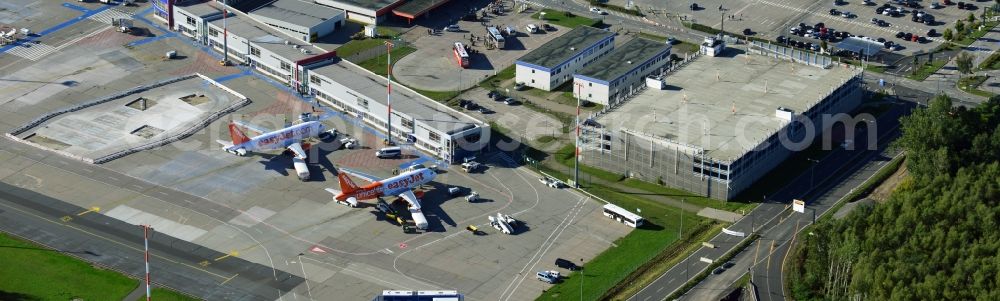 Aerial image Schönefeld - Parking Easy Jet - Airbus - Aircraft passenger terminal at the Airport Berlin - Schönefeld