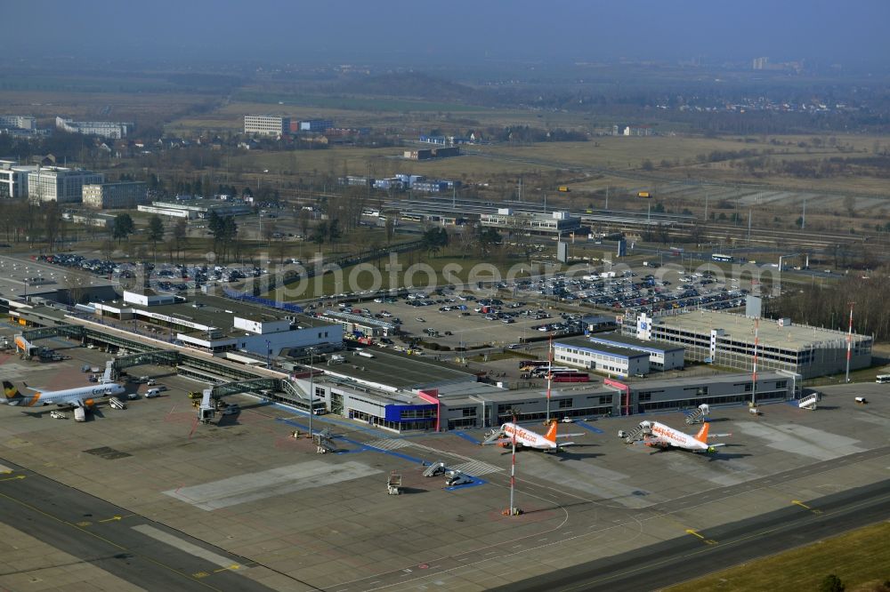 Aerial image Schönefeld - Parking Easy Jet - Airbus - Aircraft passenger terminal at the Airport Berlin - Schönefeld