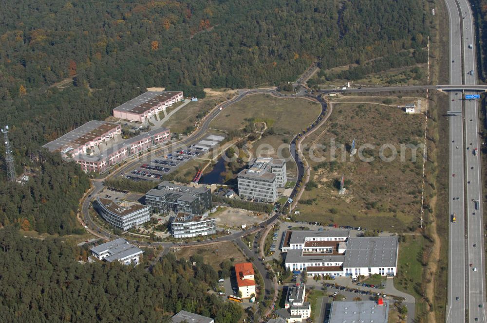 Aerial image Kleinmachnow - Blick auf eBay International AG - Zweigniederlassung Deutschland am Albert-Einstein-Ring 2-6, D-14532 Kleinmachnow im Europarc Dreilinden. eBay wurde 1995 gegründet und hat sich zum größten Online-Marktplatz für den Verkauf von Gütern und Dienstleistungen durch Privatpersonen und Unternehmen entwickelt. Kontakt für Presseanfragen: E-Mail presse@ebay.de - Tel.: 030-8019-5161 Telefax 030-8019-5252