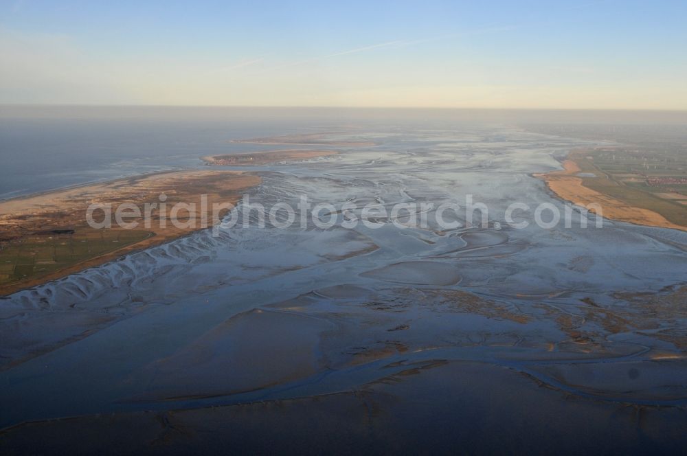 Norderney from the bird's eye view: Landscape in the Wadden Sea on the North coast of the island of Norderney and Baltrum in Lower Saxony