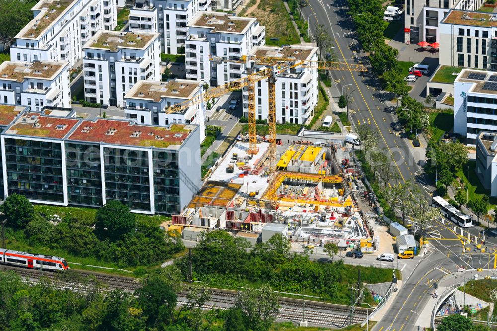 Aerial photograph Darmstadt - Construction site for the new residential and commercial Corner house - building Green Haardt on street Haardtring in Darmstadt in the state Hesse, Germany