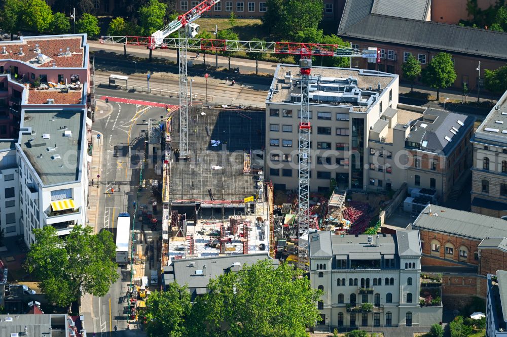 Leipzig from the bird's eye view: Construction site for the new residential and commercial Corner house - building Johannisplatz on street Talstrasse in the district Zentrum-Suedost in Leipzig in the state Saxony, Germany